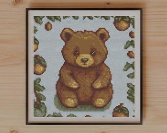 Adorable Baby Bear Cross Stitch Pattern, Cozy Forest Theme, Nursery Decor