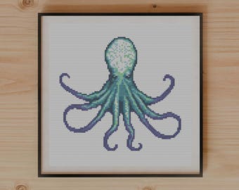 Alien Octopus Nebula Cross Stitch Pattern, Minimalist Design, Space Theme