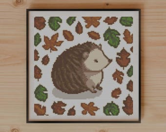 Hedgehog Forest Leaves Cross Stitch Pattern (PDF Download)
