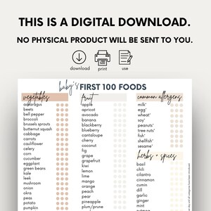 Baby's First 100 Foods | Neutral Colors Printable Baby Food Tracker ...