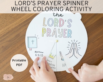 The Lord's Prayer Spinner Wheel Printable Coloring Activity for Kids | 2 Prayer Versions (Debts and Trespasses) | VBS & Sunday School Craft