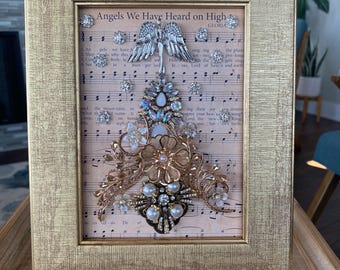 Fabulous jewelry art Christmas tree framed 5”x7”