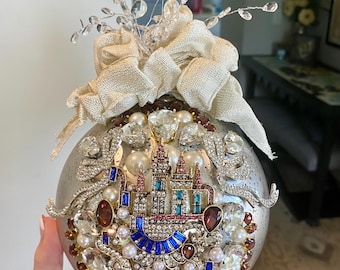 Fabulous Cinderella castle themed jeweled Christmas ornament Disney themed