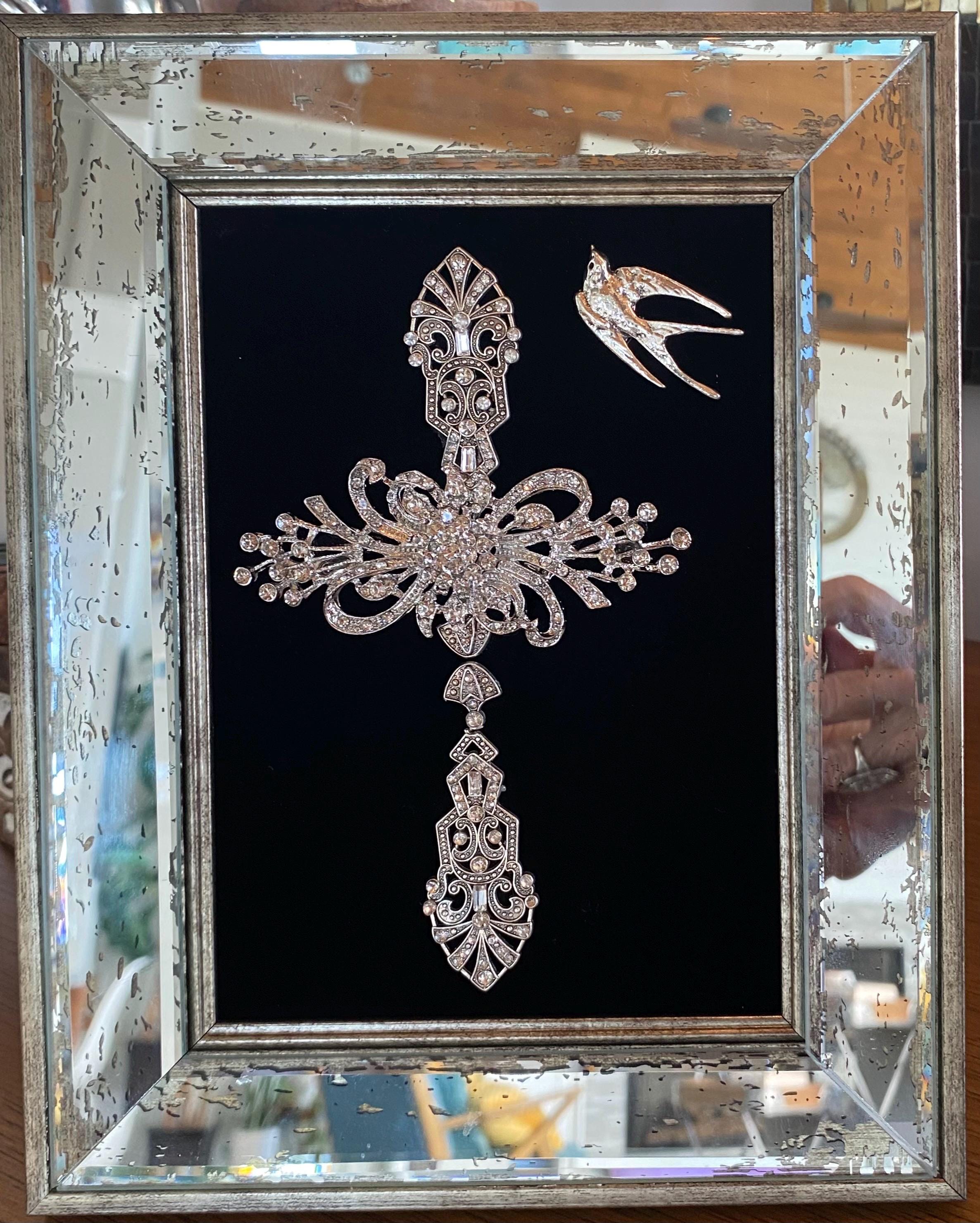Lovely jewelry art cross framed 5”x7”