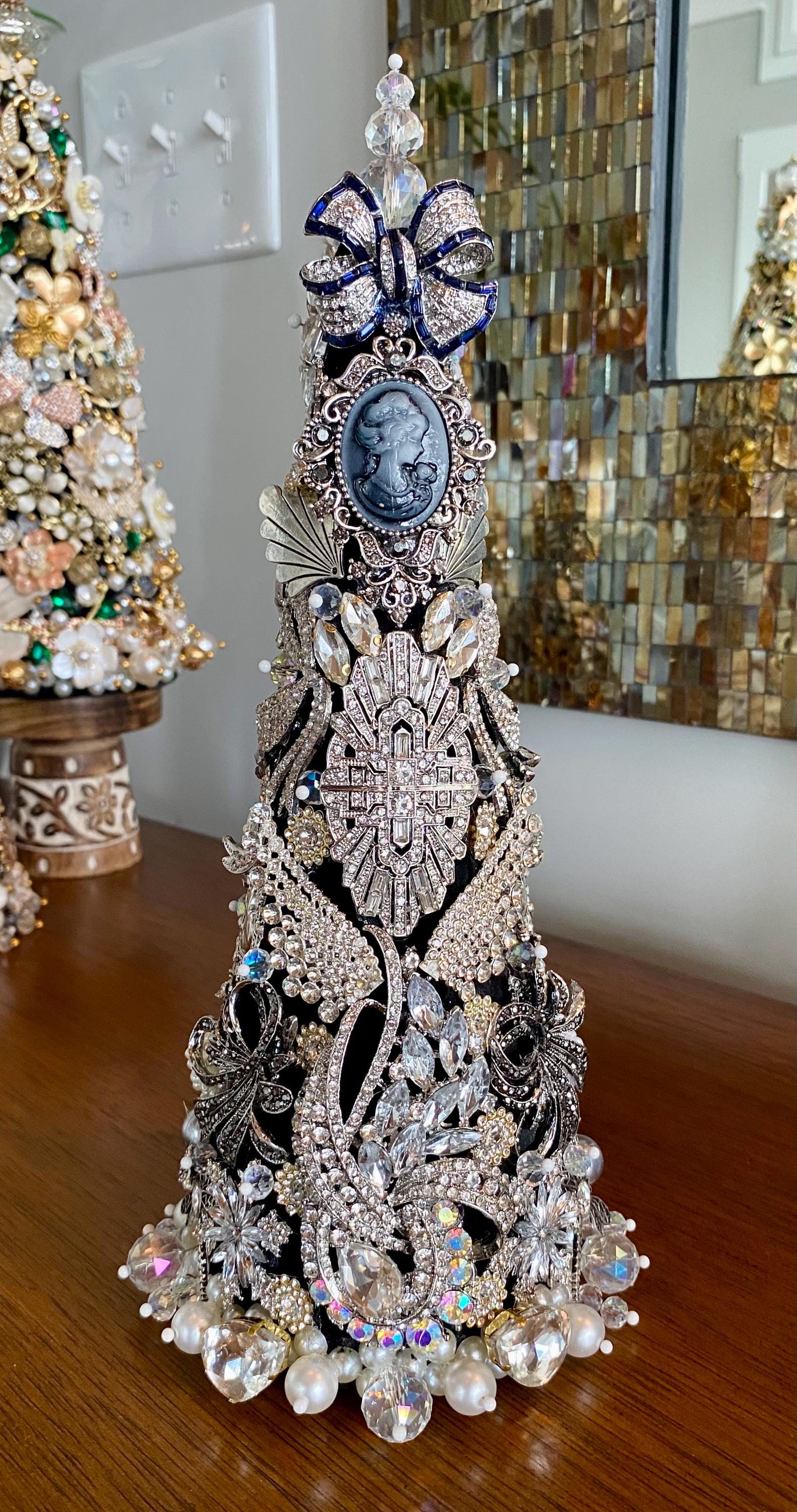 Stunning Art Deco Jewelry Encrusted Christmas Tree Vintage Stunning Art Deco Jewelry Encrusted Christmas Tree Vintage