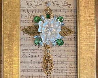 Lovely jewelry art cross framed 5”x7”