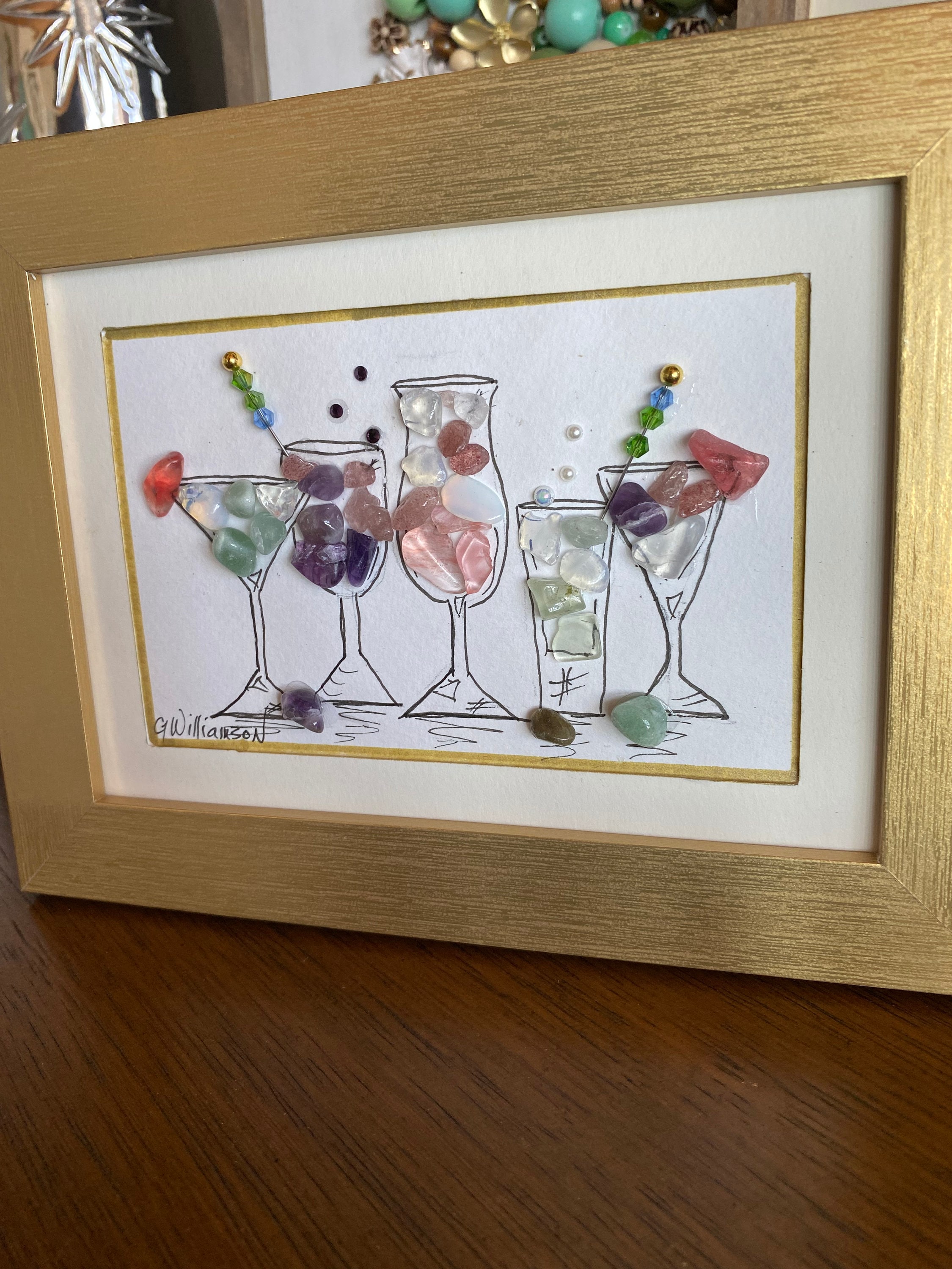 Fun Sea Glass and Stone Framed Cocktail Art. - Etsy