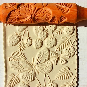 Rolling pin for dough-  rolling pin for clay and clay ,with butterfly pattern