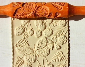 Rolling pin for dough-  rolling pin for clay and clay ,with butterfly pattern