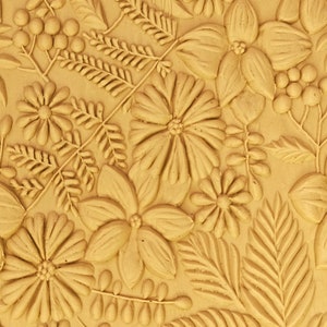Engraved rolling pin with flowers Rolling pin with embossed flowers Wooden embossed rolling pin with flowers