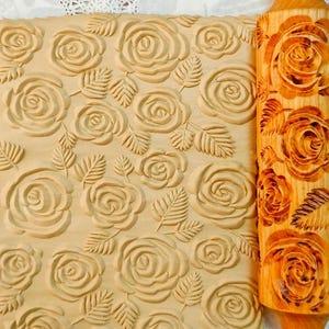 carved rolling pin with roses, engraved rolling pin with flowers