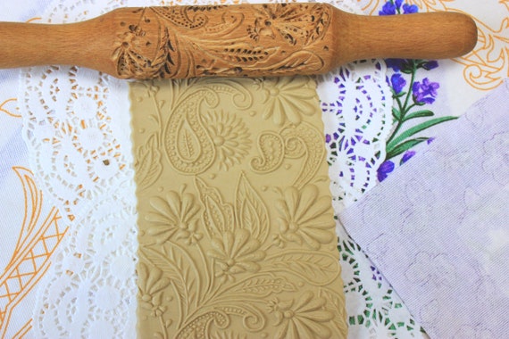 Rolling Pin for Clay and Dough Floral Pattern 