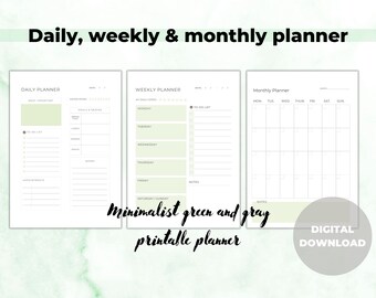 Minimalistic Planner, Daily, Weekly and Monthly, Printable Planner, Digital Planner, To Do List Work, Productivity Planner,  A4/A5/US letter