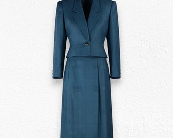 1980-tals grön hundtandsmönstrad power suit-set storlek 4