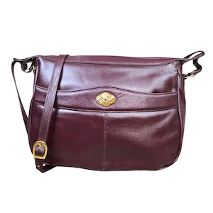 1980s Burgundy Leather Crossbody Bag: Vintage Structured Satchel