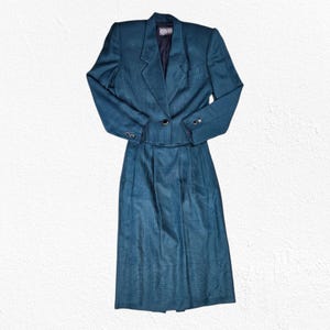 Vintage 80s Houndstooth Skirt Suit: Green Navy Plaid Blazer, Size 4
