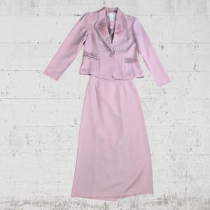 70s Pink Skirt Suit Set: Embroidered Blazer, Maxi Skirt - USA Made
