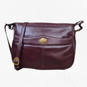 Sac à bandoulière en cuir bordeaux vintage des années 90, sac à main cartable structuré classique