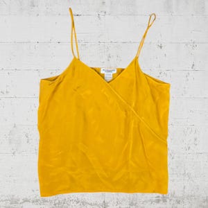 70s Vintage Golden Yellow Silk Cami Top: Minimalist Spaghetti Strap, Size Small