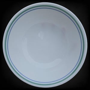 90s Vintage Corelle Rosemarie White Green Blue Trim Set of 5 Cereal Soup Bowl