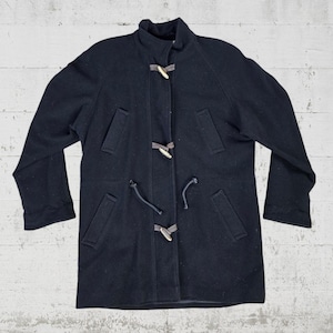 Vintage 90s Wool Blend Overcoat: Black Leather Trim Toggle Closure