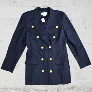 1990s Vintage Navy Military Style Deadstock Double Breasted Wool Blazer Size 6