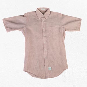 60s Vintage Red Striped Short Sleeve Button Down Shirt – Retro Workwear Style Size Medium Classic Casual Utility Menswear
