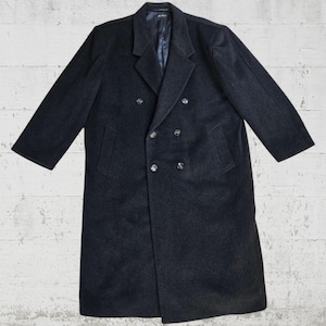 1980s Vintage Conte di Milano Wool Cashmere Overcoat – Double Breasted Black Peacoat – Long Italian Coat – Size 48 Classic Outerwear