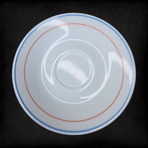 1980s Corelle Country Cornflower Saucer Set | Pink Blue Stripe Cream Plates | 8 Piece Vintage Dishware | Cottagecore Kitchen Decor