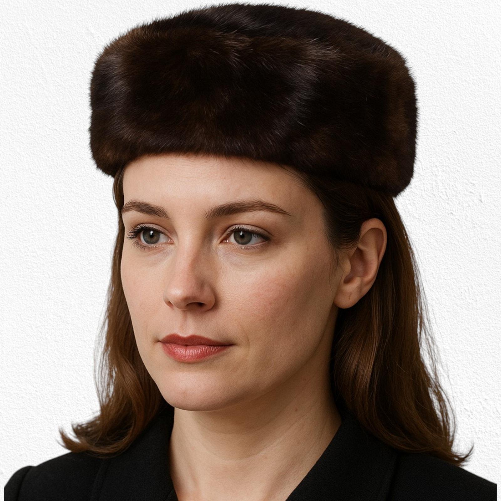 50s Vintage Brown Mink Fur Pillbox Hat Mid-century Satin  display picture 1