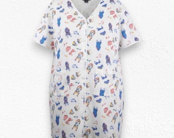 Vintage 80s Novelty Print Cotton Housecoat Top