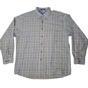 1990s Vintage Pendleton Canterbury Cloth Tan Black Plaid Button Up Flannel Size XL Pima Cotton Casual Button Down Shirt