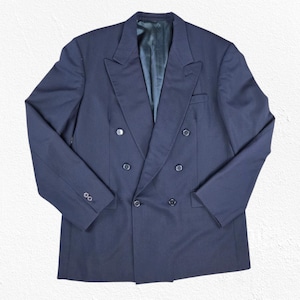 1980s Vintage Givenchy Monsieur Navy Double Breasted Wool Blazer Jacket Size 46R