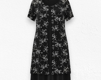 90s Y2K Black Floral Knit Cocktail Dress: Whimsy Goth Party, Made in USA