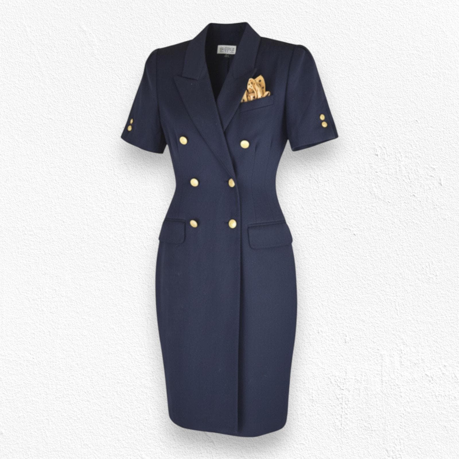 Navy Blue Double Breasted Dress - Etsy