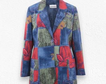 90s Vintage Peter Popovitch Patchwork Blazer Jacket Size Large Bold Fall Floral