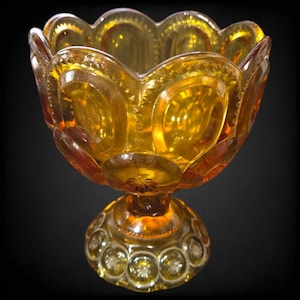 Vintage Amber Moon and Stars Compote L.E. Smith Glass Footed Pedestal Candy Dish