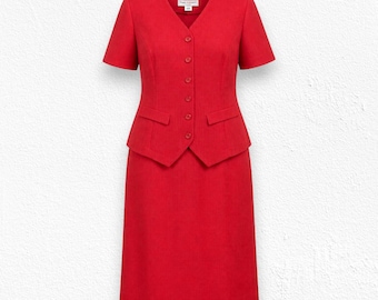Vintage roter Kostümrock mit kurzärmeligem Blazer, Größe Petite 14P