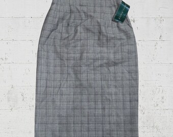 Vintage Herve Benard Black Houndstooth Wool Women's Midi Pencil Skirt Size 4