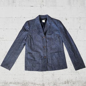1990s Vintage Michael Kors Navy Wool Blend Chambray Single Breasted Jacket Size 8