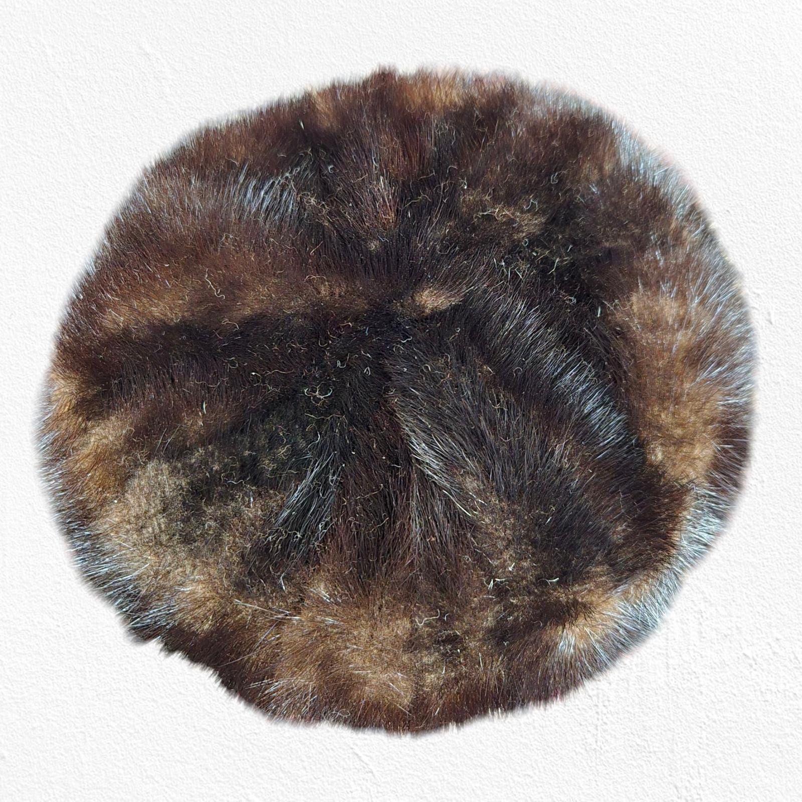 50s Vintage Brown Mink Fur Pillbox Hat Mid-century Satin  display picture 2