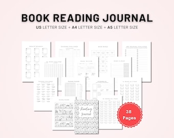 Book Reading Journal | printable Journal Pages | Digital Planner Page | Digital Reading Journal | Size A5 - A4 - US Letter | 38 Pages
