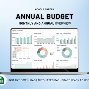 Annual Budget Spreadsheet | Monthly Budget Spreadsheet | Google Sheets Template | Monthly Budget Tracker | budget googlesheet easy