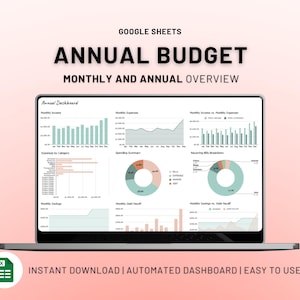 Annual Budget Spreadsheet | Monthly Budget Spreadsheet | Google Sheets Template | Monthly Budget Tracker | budget googlesheet easy