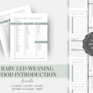 Baby's First 100 Foods Bundle | PRINTABLE Baby Led Weaning Food Intro | EDITABLE Baby first food tracker | Baby meal planner | A4 | Letter