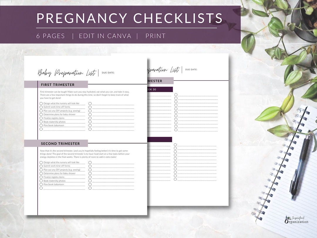 Pregnancy Checklists | PRINTABLE Pregnancy Task Tracker | EDITABLE Pregnancy Planner | Before ...