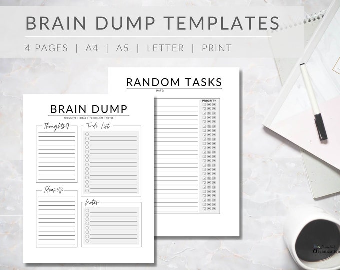 Printable Brain Dump Template Bundle, Planner Note Template Inserts ...