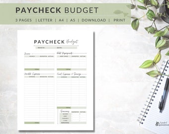 Paycheck Budget Planner: Income Budget Tool Printable (A4, A5, Letter PDF)