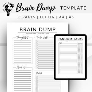 Brain Dump Template, ADHD to do list, Checklist printable, Task list printable, Daily list template, Random tasks list, A4, A5, Letter, PDF