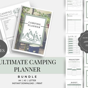 Planificador de camping definitivo / Lista de embalaje de camping / Planificador de comidas / Viaje de camping familiar / Carta / A4 / A5